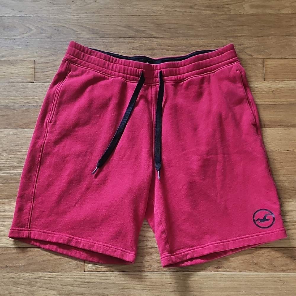 Hollister Men's Red Sweatpants Fleece Y2K Drawstring Shorts Men's Size Large